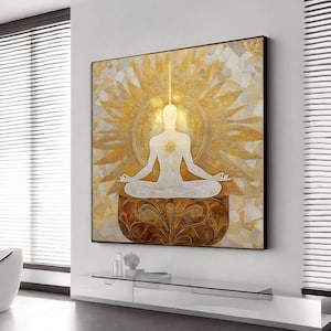 Toile de méditation, décoration murale bouddhiste méditante, toile de bouddha dorée