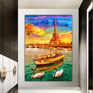 eiffel tower canvas painting, paris canvas print, eiffel landscape art, eiffel wall decor, paris home decor, paris canvas painting