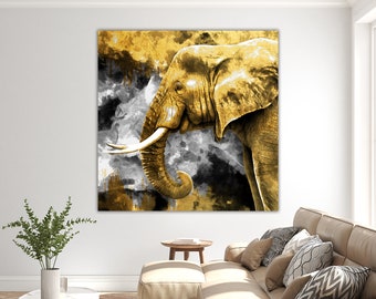 Impresión en lienzo de elefante colorido, decoración contemporánea del hogar, pintura de elefante colorido, pintura de animales, arte de pared de elefante