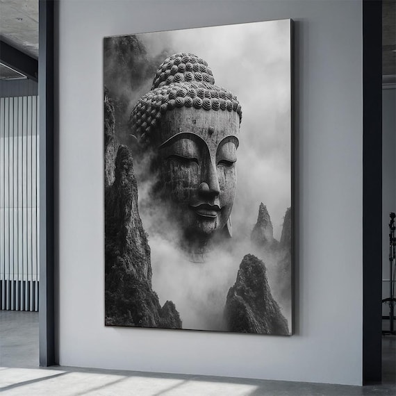 Devlarge Buddha Brand OOPARTS キャンバスアート Surreal Buddha Canvas, Buddha Portrait Art, Buddhism Print, Zen