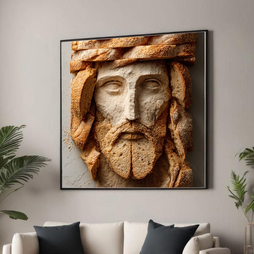 Artistic Bread Face Sculpture Canvas, Rustic Food Wall Art, Unique ...