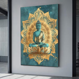 Buddha und Lotus Leinwand, Meditation Kunst, Buddhismus religiöse Ritual Wanddekor, Zengarten Plakat