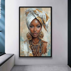 Ethnic african woman canvas, black woman painting, african girl poster, home decor, home gift woman wall art image 5