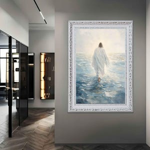 Iconic jesus painting canvas print, jesus walking on water art, white jesus canvas print, jesus framed wall art
