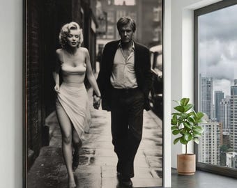 Classic Hollywood Romance, Vintage Black and White Couple Canvas, Glamour Fashion Wall Art, Retro Style Home Decoration, Timeless Love Scene