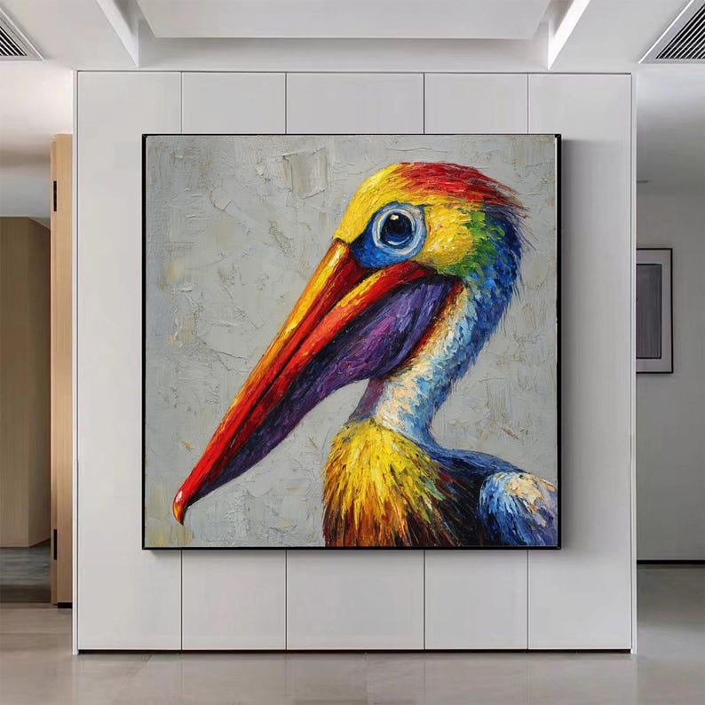 Vibrant Pelican Close-up Canvas Wall Art, Colorful Bird Painting ...