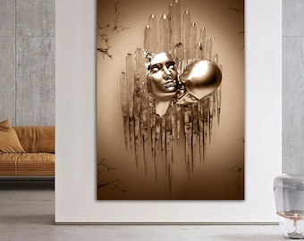 Besos, amor parejas impresión de lienzo, amor bronce brillo bordado lienzo impreso, producto listo para colgar, impresión de lienzo de efecto 3D