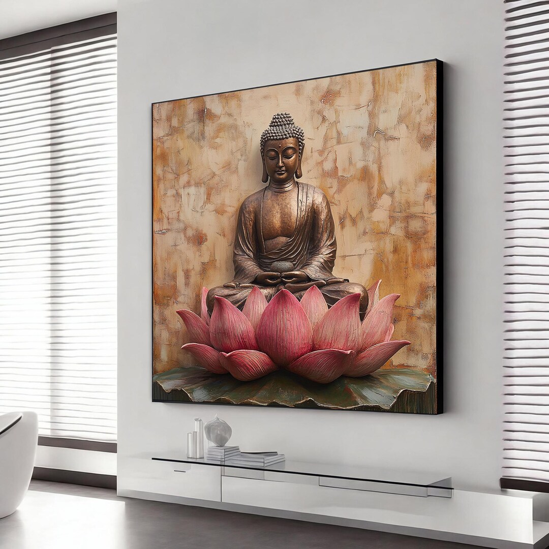 Serene Buddha With Lotus Flowers , Tranquil Meditation Art , Zen Wall ...