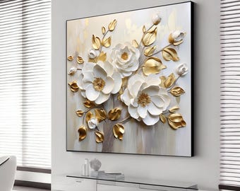 White Flower Wall Decor, Canvas Or Poster, White Flower Art, Botanical Wall Art, Modern Flower Decor, Contemporary Floral Art, rose art