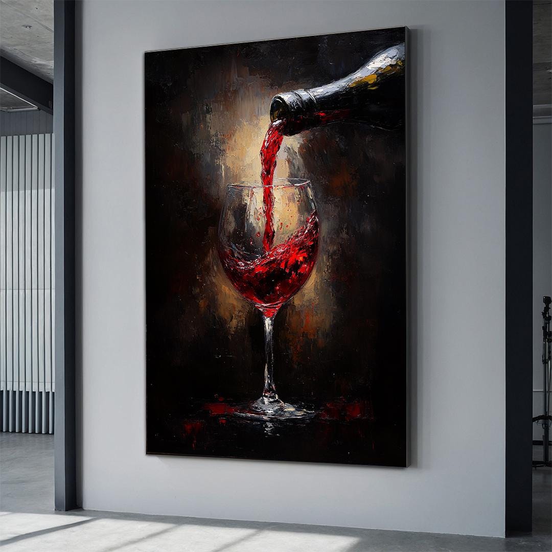 Red Wine Pour Canvas Art , Elegant Wine Glass Painting for Kitchen or ...