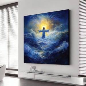 Jesus Walking on Water Canvas, Spiritual Wall Decor, Divine Light Modern Canvas Art, framed Artwork, Christian Gift Canvas, jesus poster