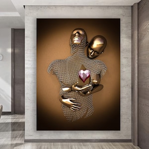 Red heart frame looking love couples canvas painting3d looking.love canvas art canvas wall art 3d canvas art bronze,nude art