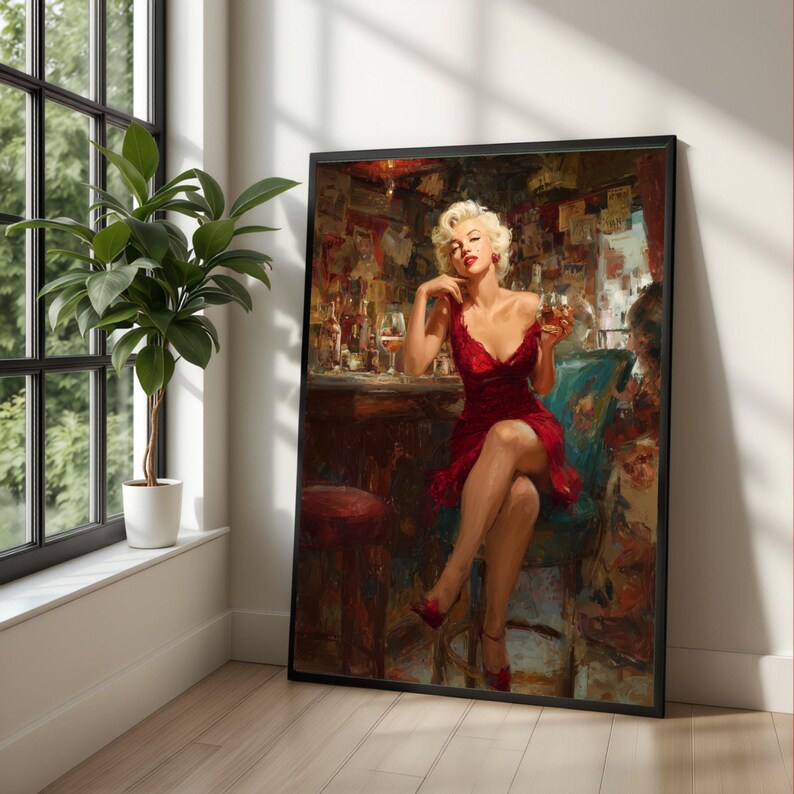 Glamorous Woman in Red Dress Canvas, Vintage Bar Scene Wall Art ...