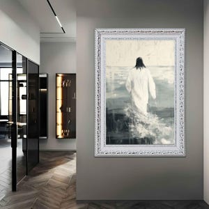 Jesus Walking on Water Canvas, Spiritual Wall Decor, Divine Light Modern Canvas Art,  Christian Gift Canvas, vintage framed art