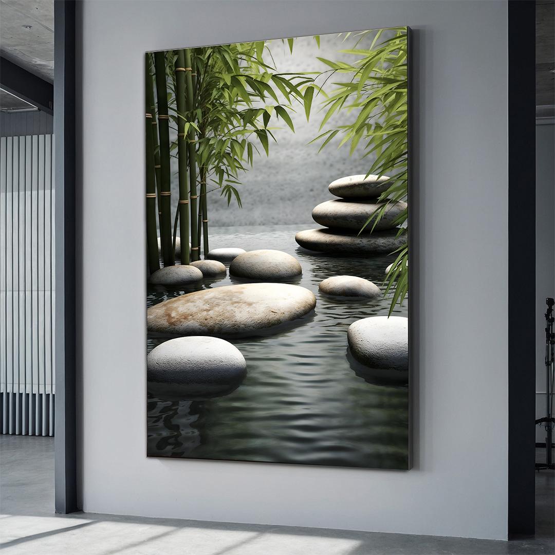 Zen Garden Canvas, Relaxing Bamboo and Stones Decor, Calming Nature Scene for Home Decor, Meditation Room Art, canvas wall art