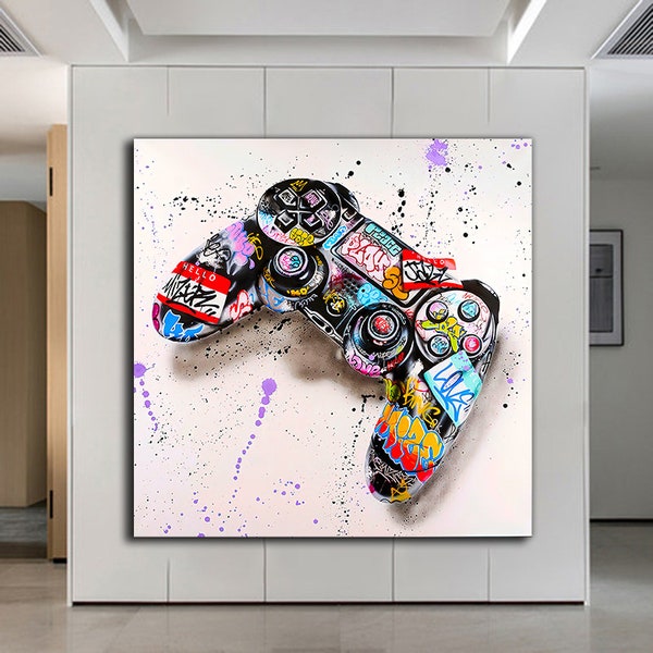 graffiti game console canvas, banksy wall art, graffiti canvas painting, game console canvas print, pop art game controller canvas decor