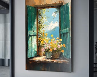 Rustic Window Print Wall Decor, Window Frame Canvas Gift, Window Landscape Canvas Poster, Landscape Wall Decor, farmhouse wall decor gift