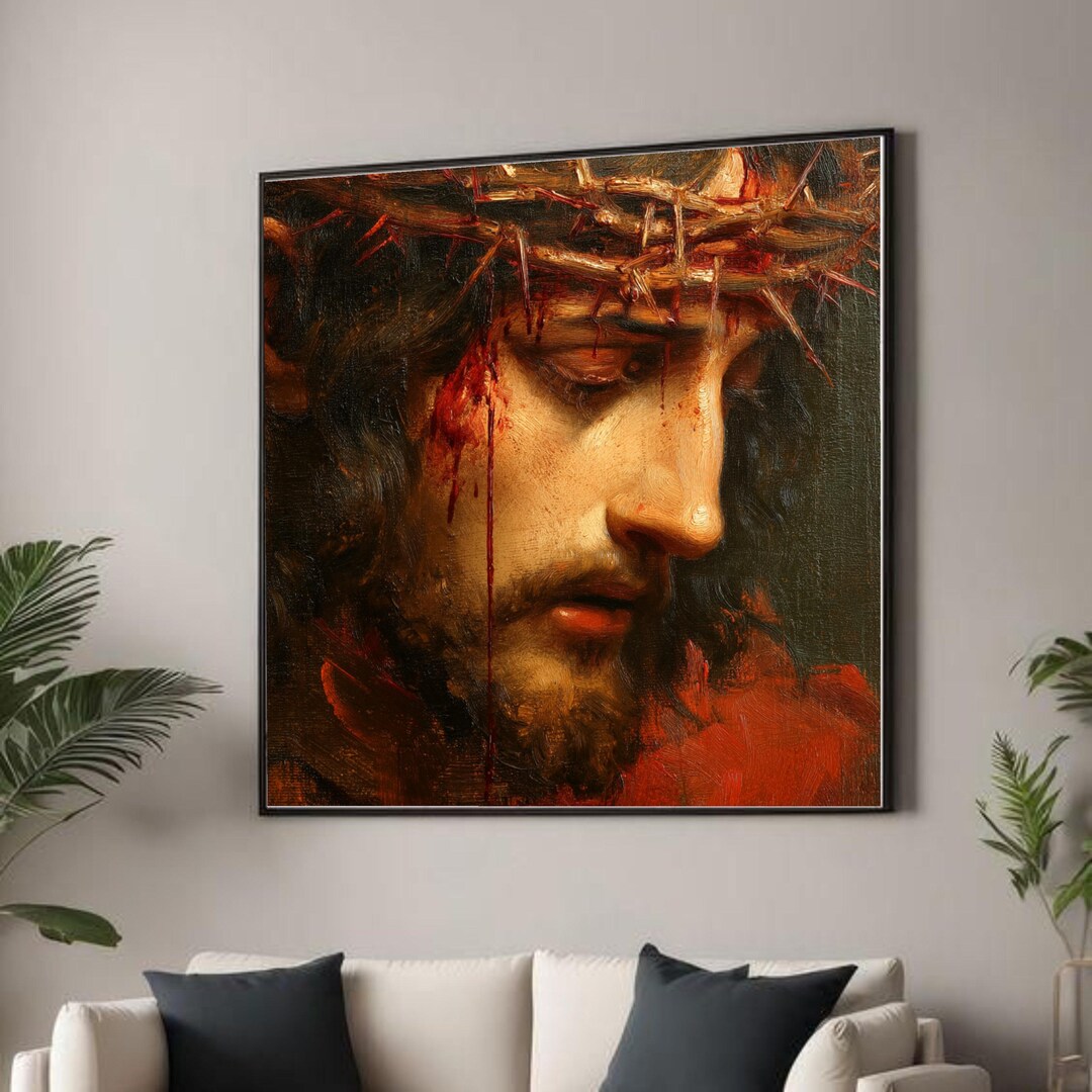 Jesus Christ With Crown of Thorns Canvas, Religious Wall Art, Christian ...