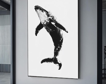 Whale Shark Canvas Art Print, Black and White Whale Shark Wall Art, Underwater Artwork, Modern Home Decor Sea Life Art