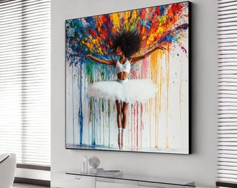 African ballerina canvas, black ballet art, dance canvas painting, ballerina wall decor, ballerina poster