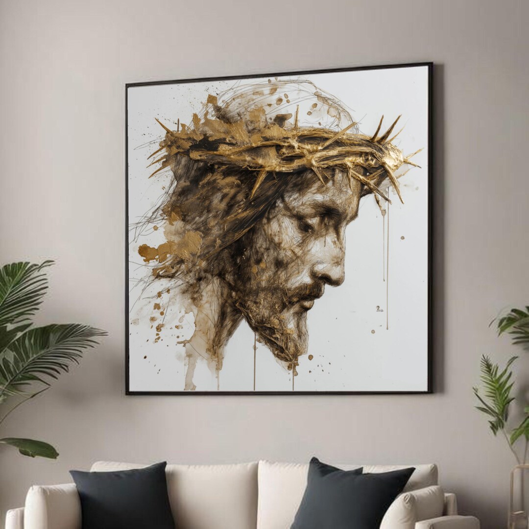 Jesus Christ Portrait Canvas, Crown of Thorns Wall Art, Religious ...