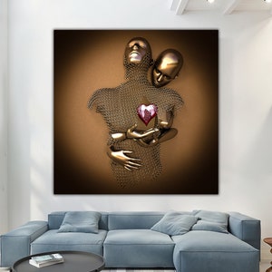 Red heart frame looking love couples canvas painting3d looking.love canvas art canvas wall art 3d canvas art bronze,nude art