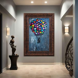 Banksy graffiti balloon girl wall art, balloon graffiti canvas, street art children painting, banksy balloon print, pop art banksy print