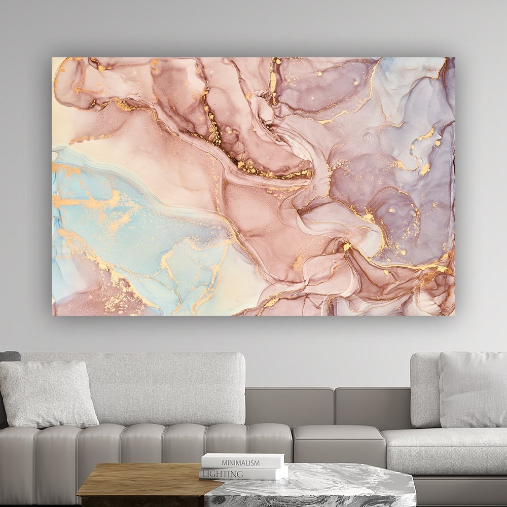 Marble Canvas Decor, Modern Artwork, Marble Wall Art Canvas, Pink and ...