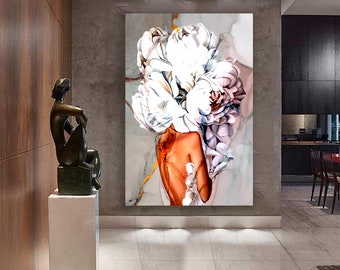 Abstract women canvas art, rose head abstract woman floral canvas print , woman portrait with flower , woman with flower head