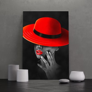 fashion girl canvas painting, woman in red hat canvas painting, black woman canvas print, ethnic girl wall decor, graffiti girl wall decor