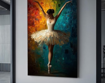 Colorful ballet girl art, music and dance wall decor, ballerina poster, ballerina home gift wall canvas painting