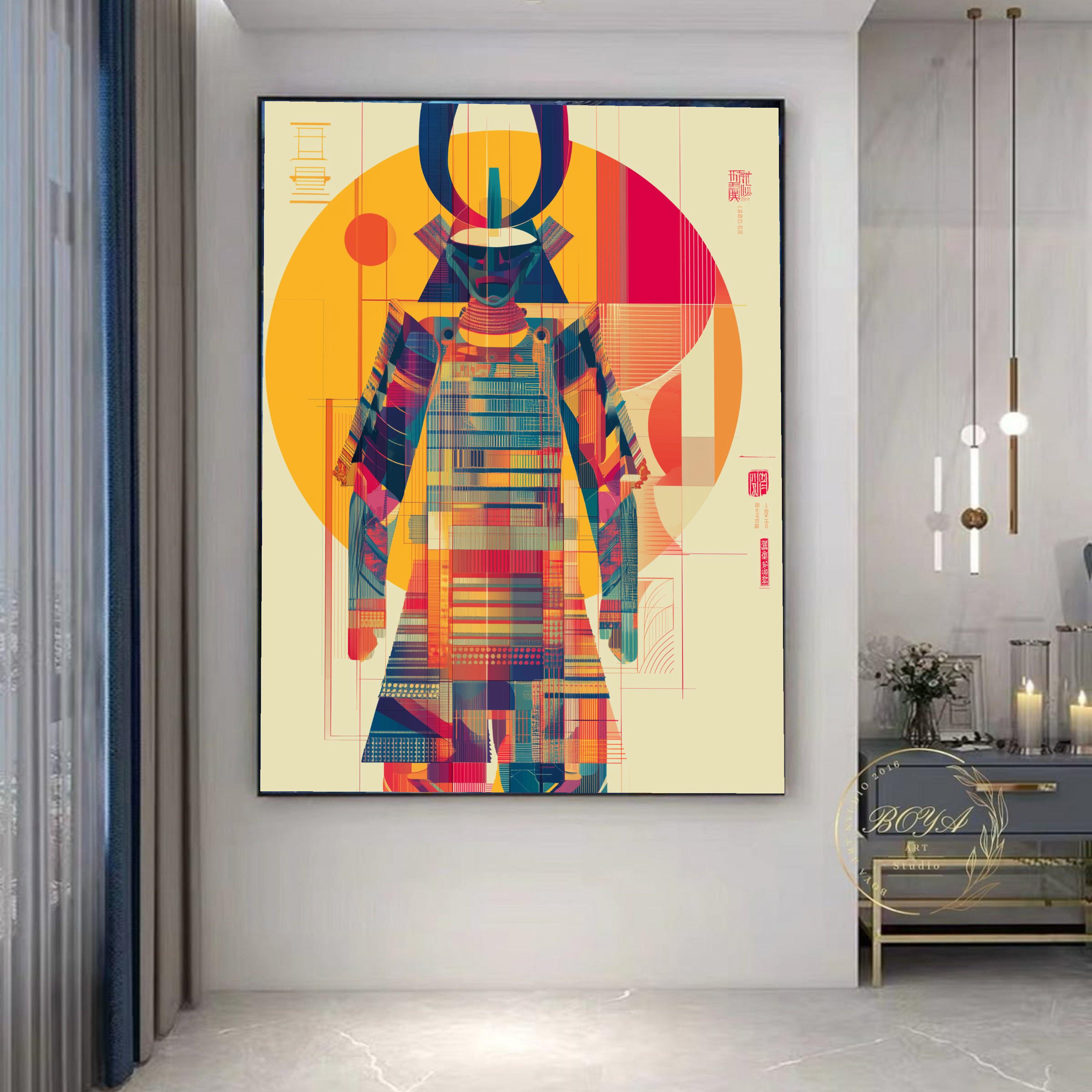 Modern Abstract Samurai Armor Canvas, Geometric Warrior Wall Art ...