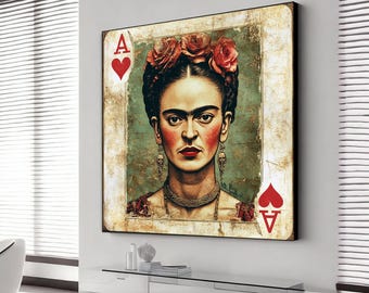 Frida kahlo playing card canvas, frida art, playroom girls room wall decor, frida poster