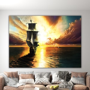 ship canvas painting, pirate ship painting, sailing painting, boating ship print, rowing boat poster, ships canvas print, ship wall art