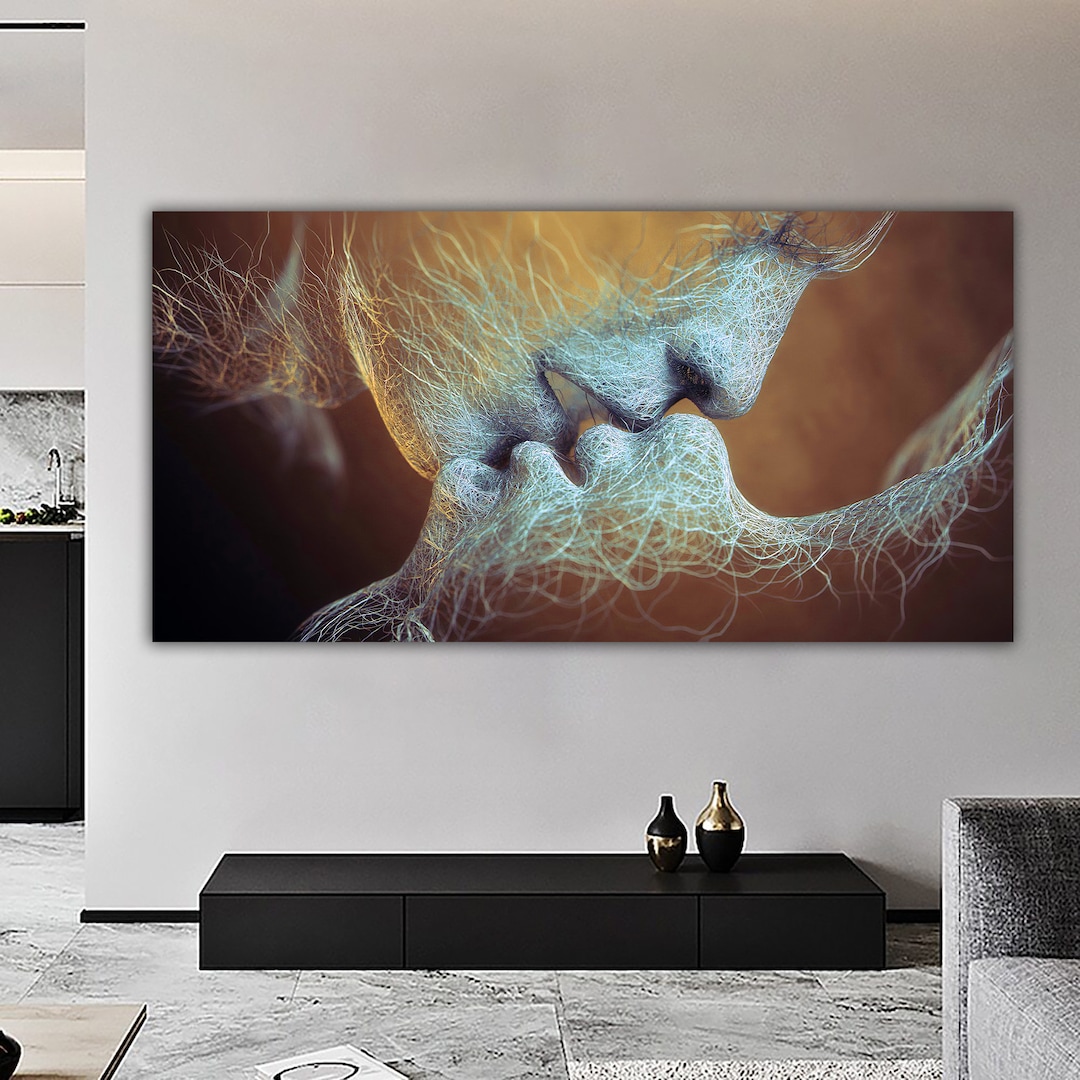 Abstract Kissing Painting, Kissing Couple Canvas, Kiss Painting