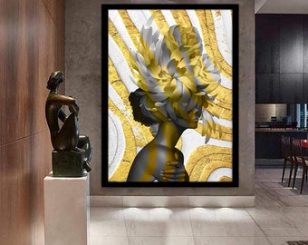 woman with flower head canvas painting, framed woman canvas print, woman poster, woman with rose body painting, framed home decor