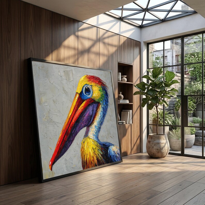 Vibrant Pelican Close-up Canvas Wall Art, Colorful Bird Painting ...