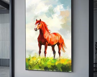 British horse canvas, brown horse painting, farmhouse wall decor, horse art