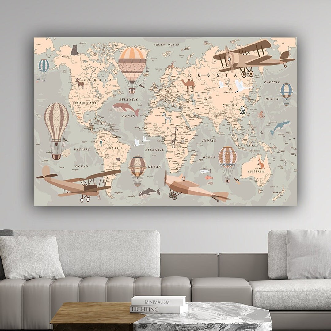 Kids Room World Map, World Map Canvas Painting, Map Canvas Print - Etsy