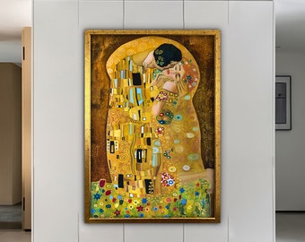 the kiss canvas, gustav klimt canvas art, gustav canvas wall art, gustav painting, kissing wall art, large canvas