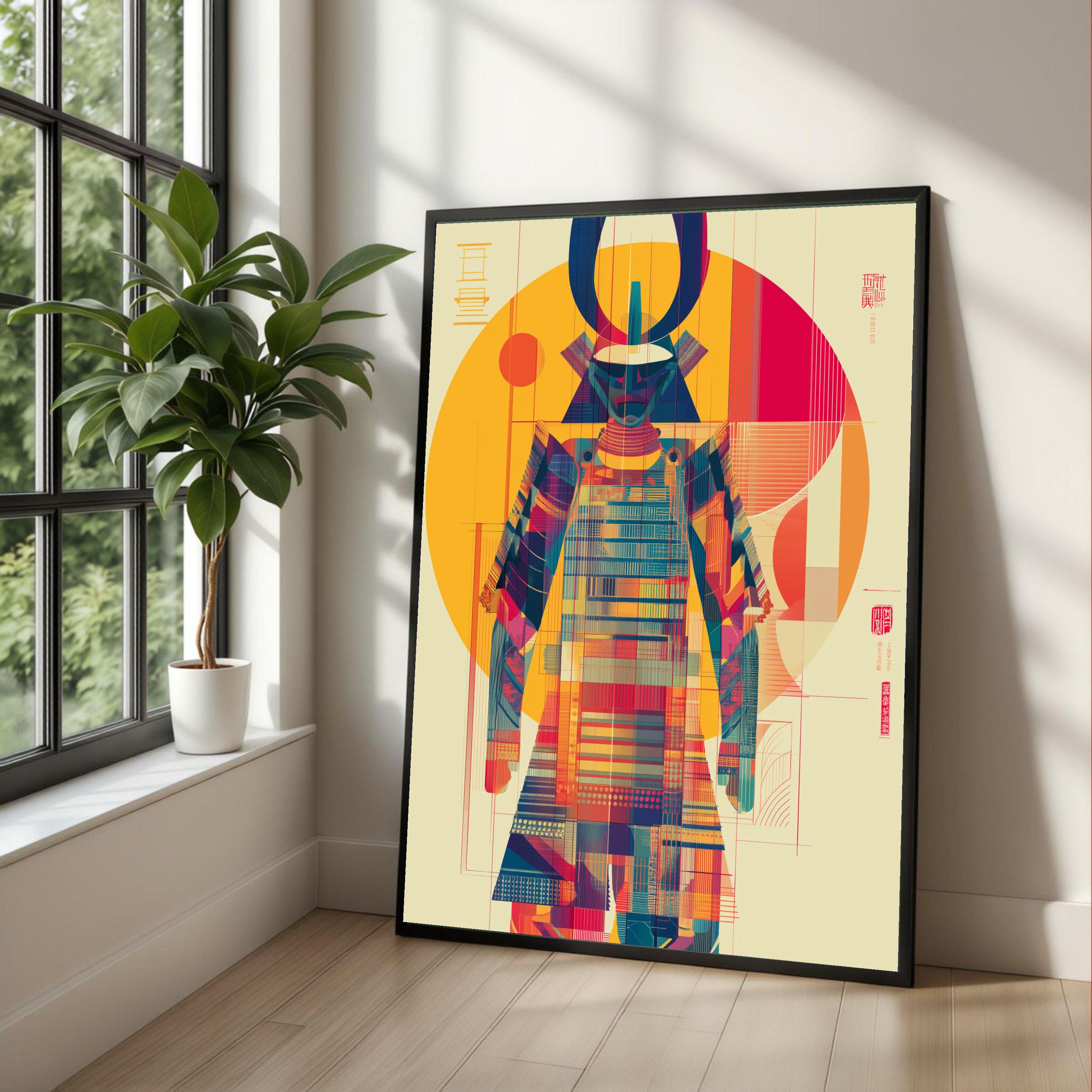 Modern Abstract Samurai Armor Canvas, Geometric Warrior Wall Art ...