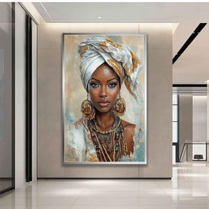 Ethnic african woman canvas, black woman painting, african girl poster, home decor, home gift woman wall art image 2