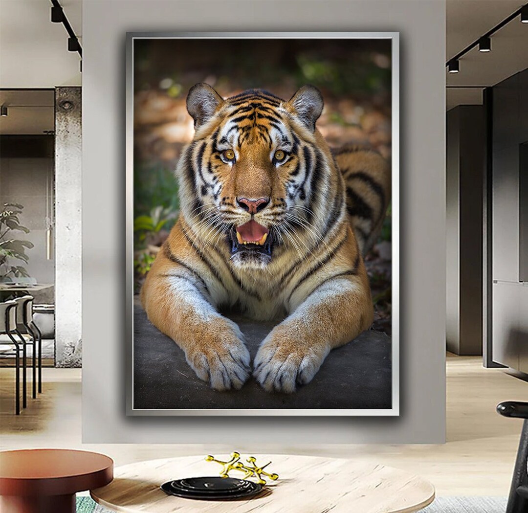 ファブリックパネル ファブリックボード 『Tiger』 Tiger Canvas, Printed Painting, Slat Canvas Decor, Slat Wall Decor