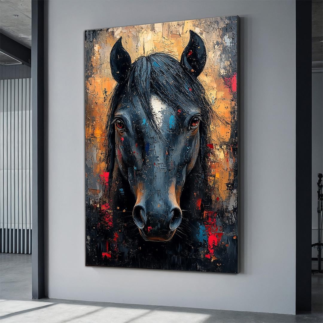 Black Horse Art With Gold Accents -animal Wall Art, Abstract Equestrian ...