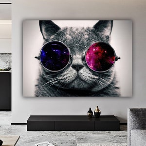 クールな猫のキャンバスプリント、モダンなウォールアート、キャンバスウォールセット、猫のキャンバス、抽象的な動物のウォールアート、かわいい動物のウォールアート、抽象的なウォールアート