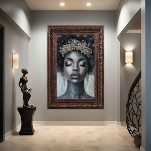 Large Decor African Wall Art | Black Woman Print |  Woman Art Print | Black Art Print, vintage rustic frame canvas print