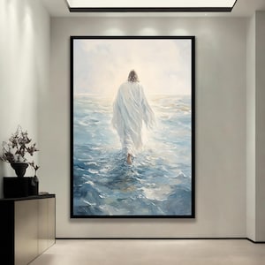 Jesus Walking on Water Canvas Print, Religious Painting, Jesus Walking on Water Painting Faith wall art