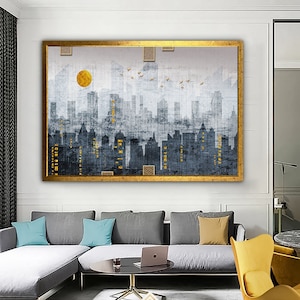 abstracte wolkenkrabbercanvas, skyline van new york, abstracte huizen canvasafdruk, gebouwen en steden canvasafdruk