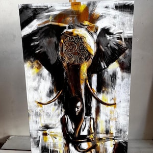 Colorful Elephant Canvas Print, Contemporary Home Decor, Colorful glitter textured Elephant Painting, Animal Painting, Elephant Wall Art