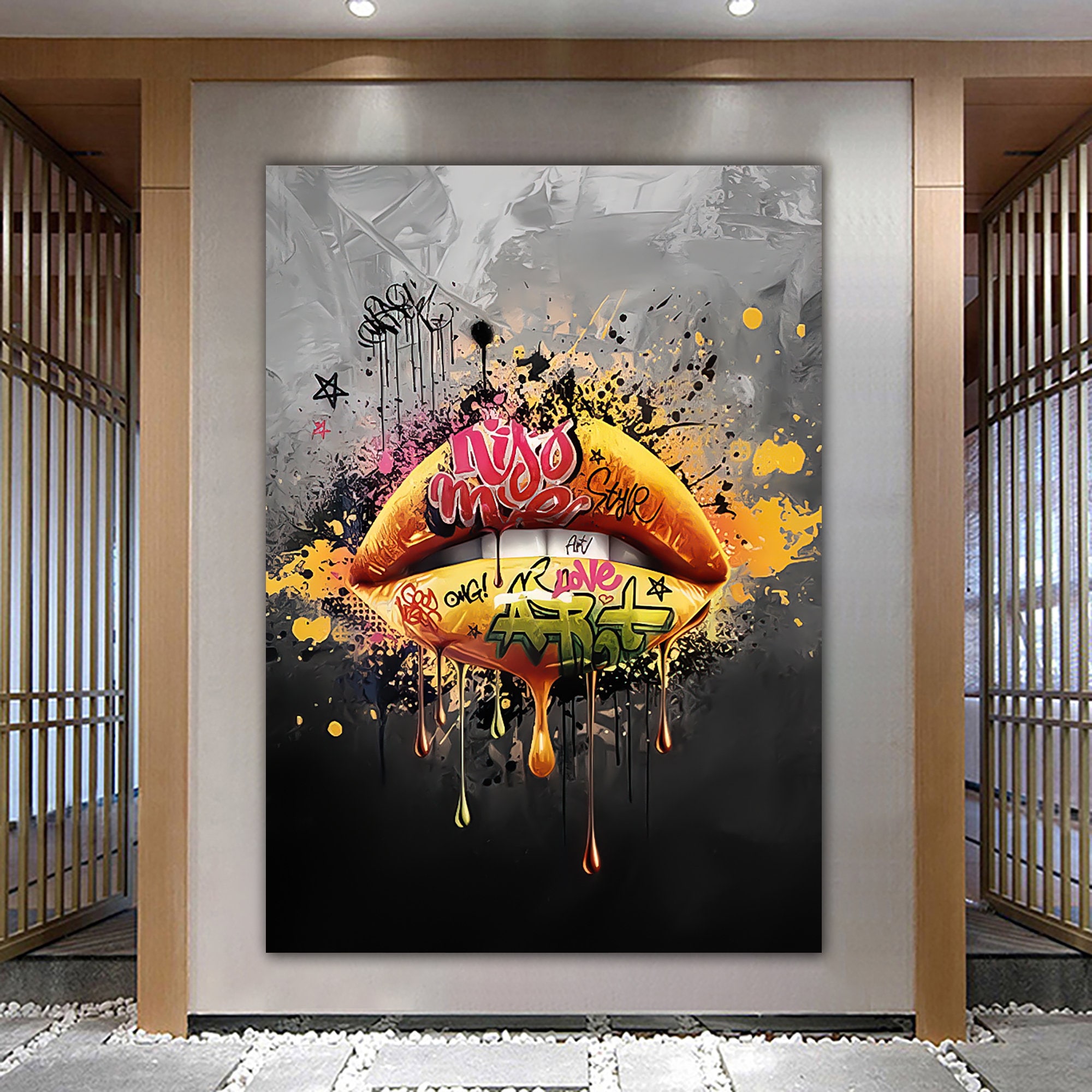 Graffiti Lip Canvas, Pop Art Lip Painting, Artistic Lip Art